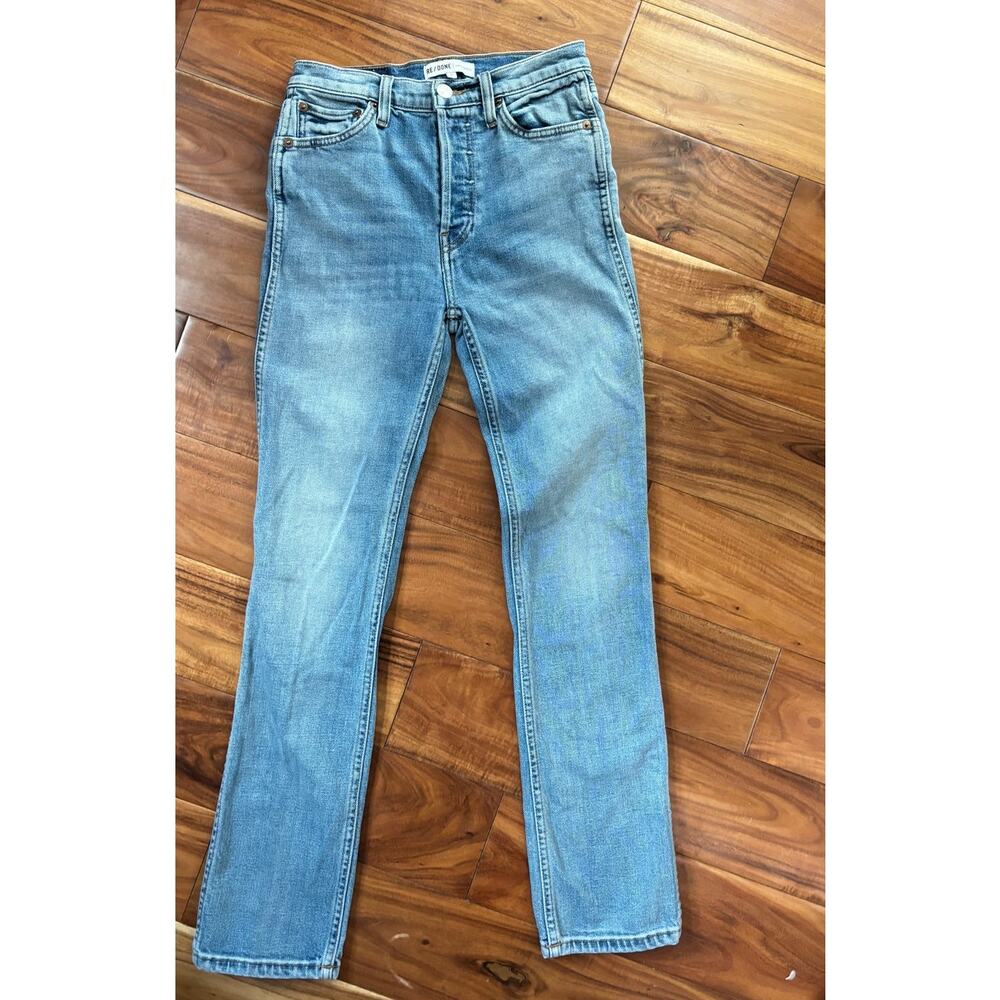 RE/DONE High Rise Ankle Crop Jeans Light Blue Wash 25 Slim Straight Premium